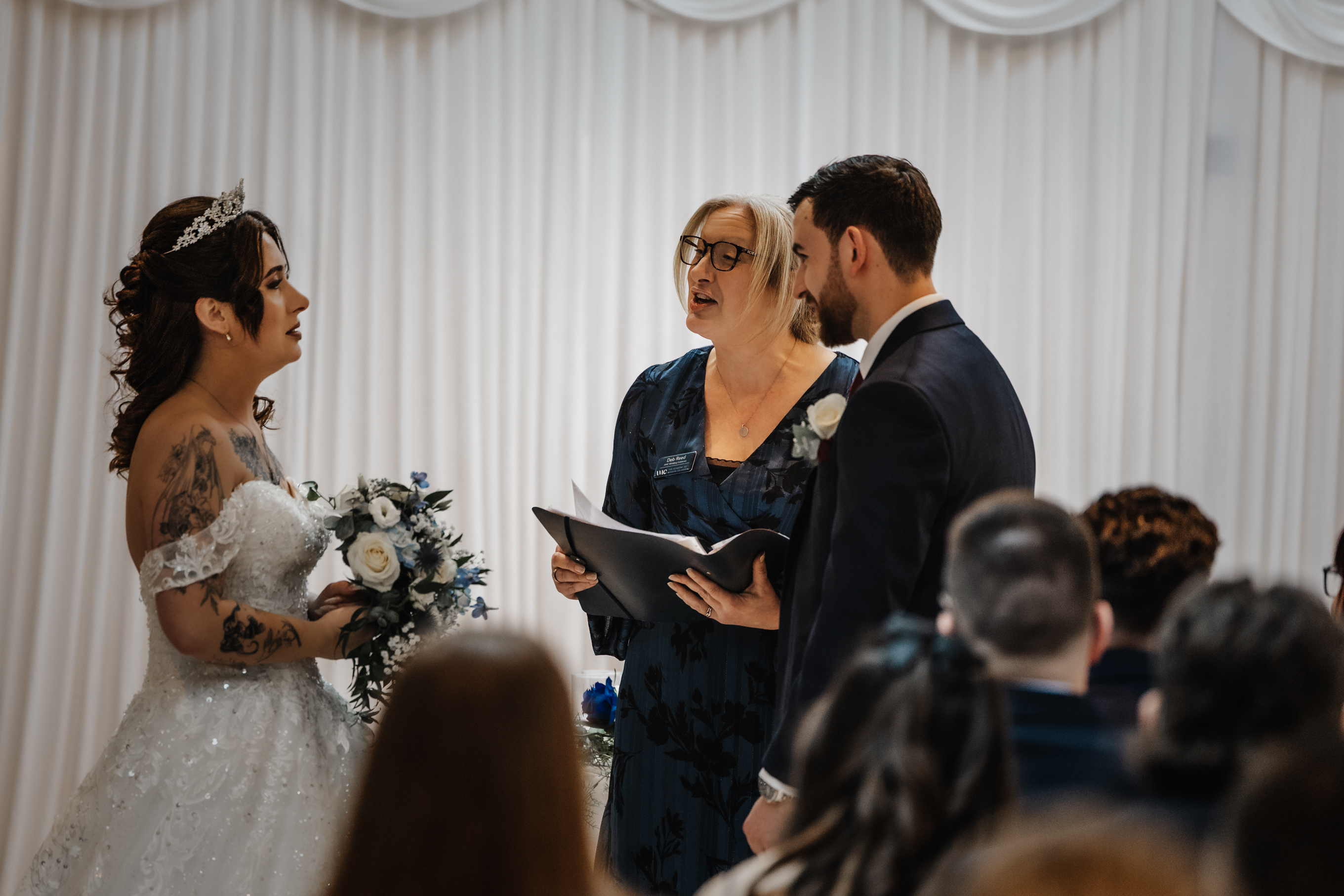 Deb Reed Celebrant Colchester Essex, officiating at the wedding of Cheyney and Albert.